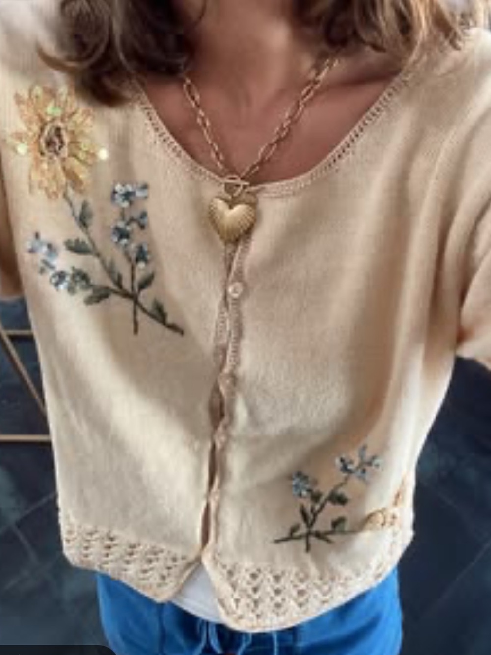 Darian | Vintage Coastal Grandma Embellished Short-Sleeve Cardigan Sz 8